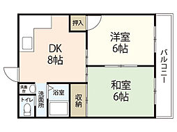 ロイヤルハウス山手 4階2DKの間取り