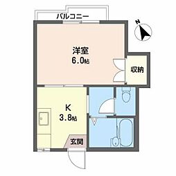 二幸コーポ 2階1Kの間取り