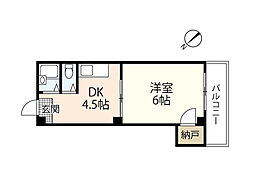 豊明ビル 2階1DKの間取り
