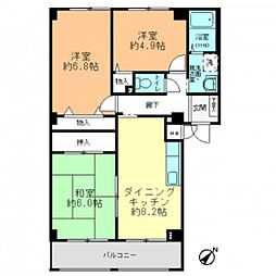 プルミエールF．T 3階3DKの間取り