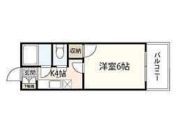 アクアコート楠木 3階1Kの間取り