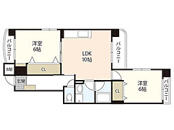 シティハイツ金屋町 8階2LDKの間取り