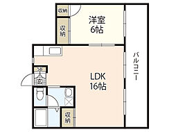 第3茶谷ビル 3階1LDKの間取り