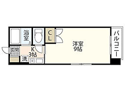白島森野ビル 9階1Kの間取り