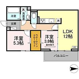 グレイスガーデンB 2階2LDKの間取り