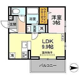 グレイスガーデンB 3階1LDKの間取り