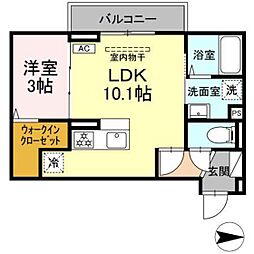グレイスガーデンB 2階1LDKの間取り