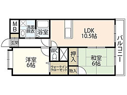 ハピネス岩田 2LDKの間取図画像