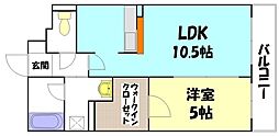 ラ・テール段原 10階1LDKの間取り
