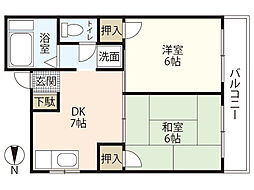香川ビル 2DKの間取図画像
