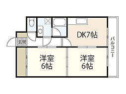 房尾本店三篠ビル 4階2DKの間取り