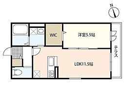 オーシャムY 1階1LDKの間取り