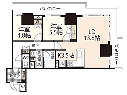 グランクロスタワー広島　アイコート 6階2LDKの間取り