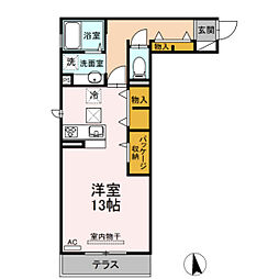 ハイアークE 1階ワンルームの間取り