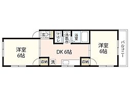 霞ハイツ 2階2DKの間取り