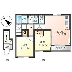 サニーサイド府中浜田 2階2LDKの間取り