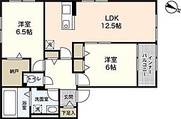 バス 荒神町下車 徒歩3分の賃貸アパート 2階2LDKの間取り