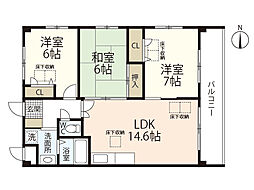 JR山陽本線 西条駅 徒歩24分の賃貸マンション 2階3LDKの間取り