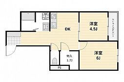 十日市ビル2 4階2DKの間取り