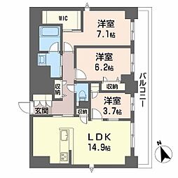 ラヴェール横川 8階3LDKの間取り