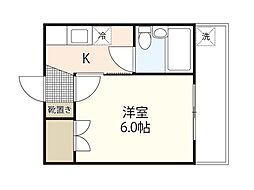 東雲ハイツ 1Kの間取図画像