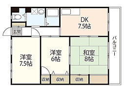 河原マンション 3DKの間取図画像