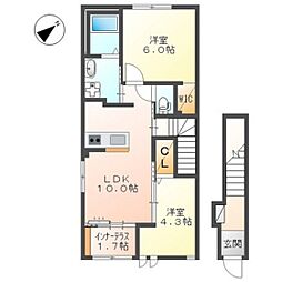 (仮)スターテラスII丹那町 2LDKの間取図画像