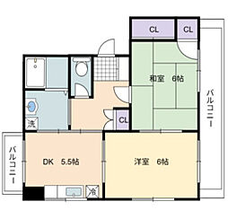 菱明ビル 2DKの間取図画像