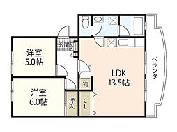 吉兆マンション 2LDKの間取図画像
