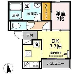 コスモ五日市 1DKの間取図画像