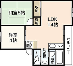 木本レジデンスB棟 2LDKの間取図画像