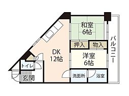 下田ハイツ 2LDKの間取図画像