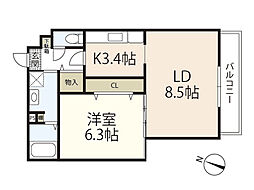アンジュ己斐 1LDKの間取図画像