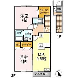 ビューテラス山本 2DKの間取図画像
