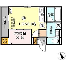 ルミエ西川口 1LDKの間取図画像
