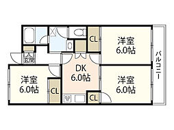 みのりマンション 3DKの間取図画像