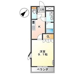 キャッスルハイム國重 1Kの間取図画像