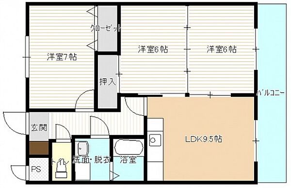 広島県広島市東区中山東1丁目(賃貸マンション3LDK・2階・66.00㎡)の写真 その2