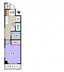 ロックウッドしのはら 2階1Kの間取り