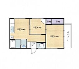 アインズコーポ戸坂 2階2DKの間取り