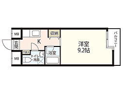 リバージュ宇品 2階1Kの間取り