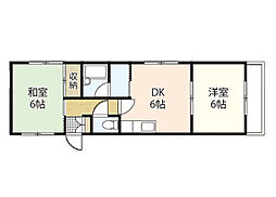 ロイヤルハウス西霞 2階2DKの間取り