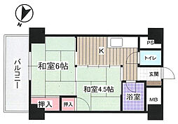 シャンボール東雲 2階2Kの間取り