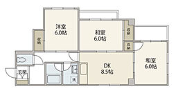 ロイヤル石田A棟 3階3DKの間取り