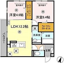 D-ROOM尾長東 1階2LDKの間取り