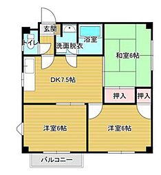 深山マンション 3階3DKの間取り