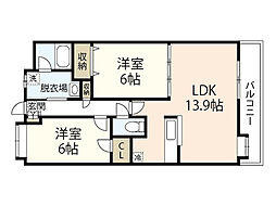 アスティオン早稲田 2階2LDKの間取り