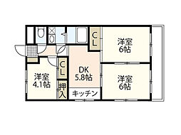 旭グリーンハイツ 3階3DKの間取り