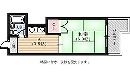 ヴィラ翠町 3階1Kの間取り