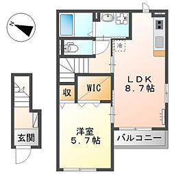 フローラ 2階1LDKの間取り